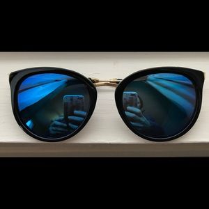 New! Black Cat Eye Sunglasses Blue Green Lens Vintage Inspried